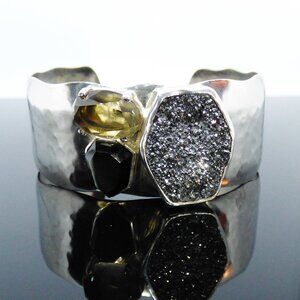 Silpada Sterling Crystal Cave Cuff Bracelet B3133 Druzy, Smoky Quartz, Agate